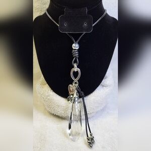 CATO Crystal and Silver Charm Corded Necklace